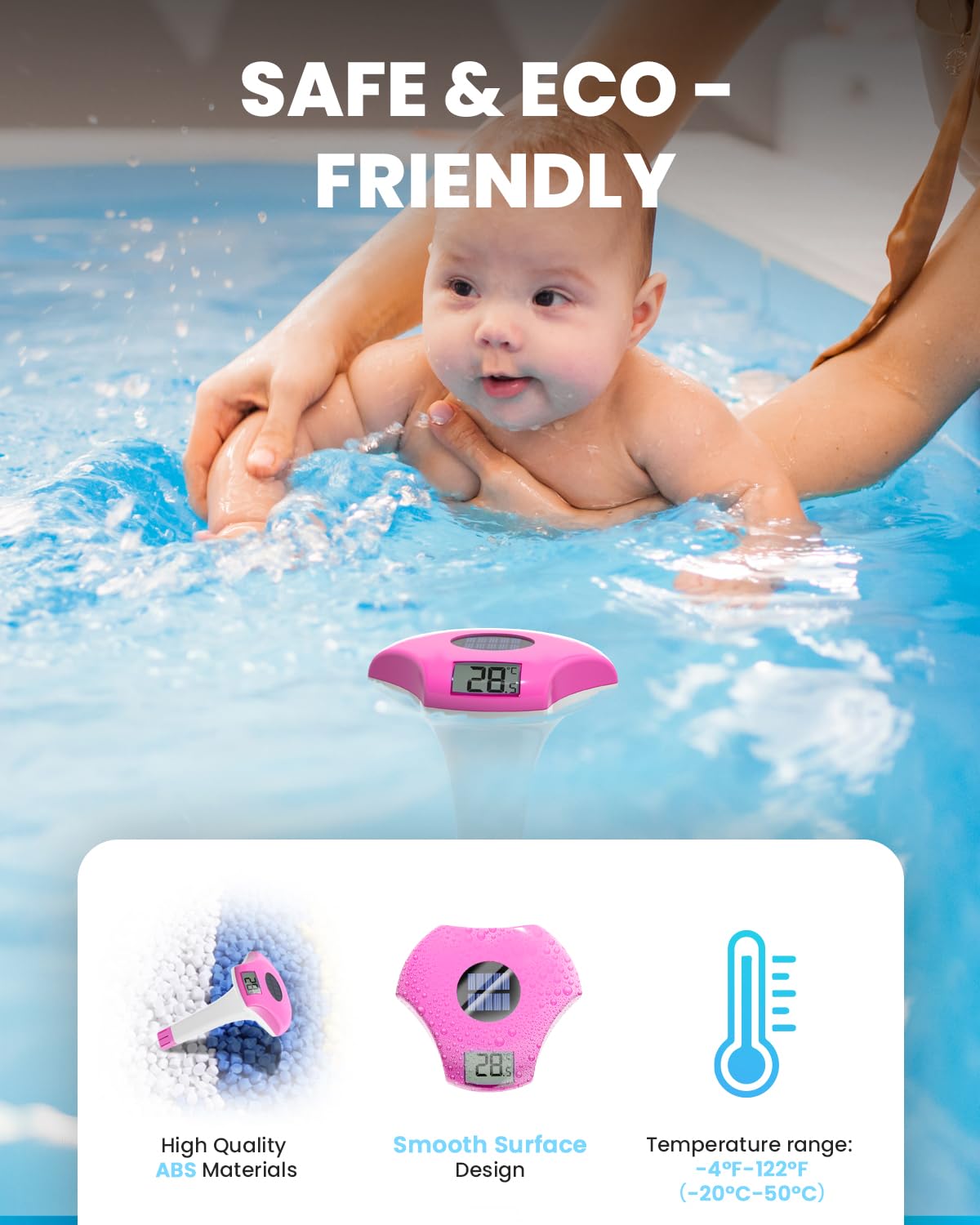 Side view of Baldr Pool Thermometer highlighting shatterproof design