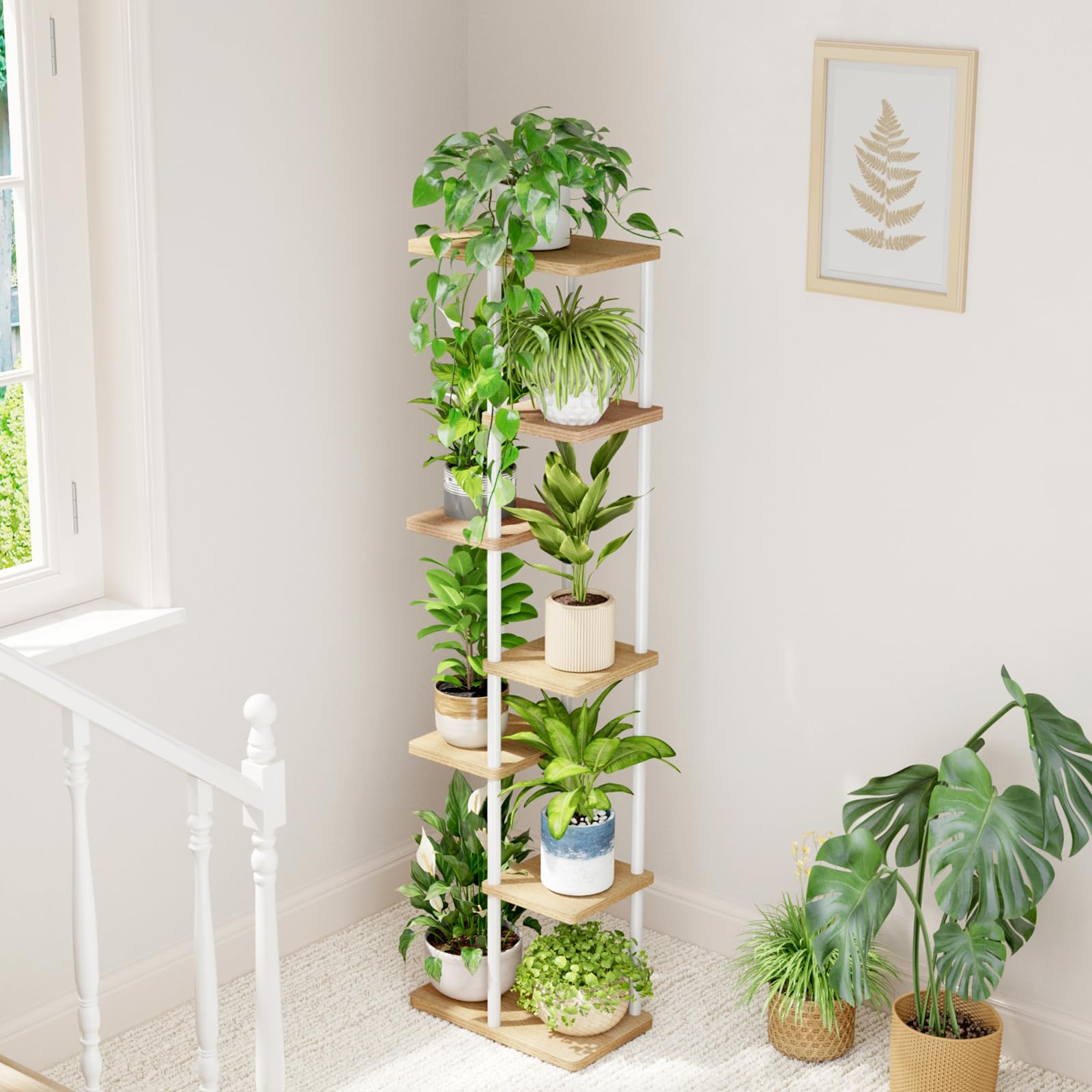 Side view of Bamworld 7-tier plant stand showcasing its compact design