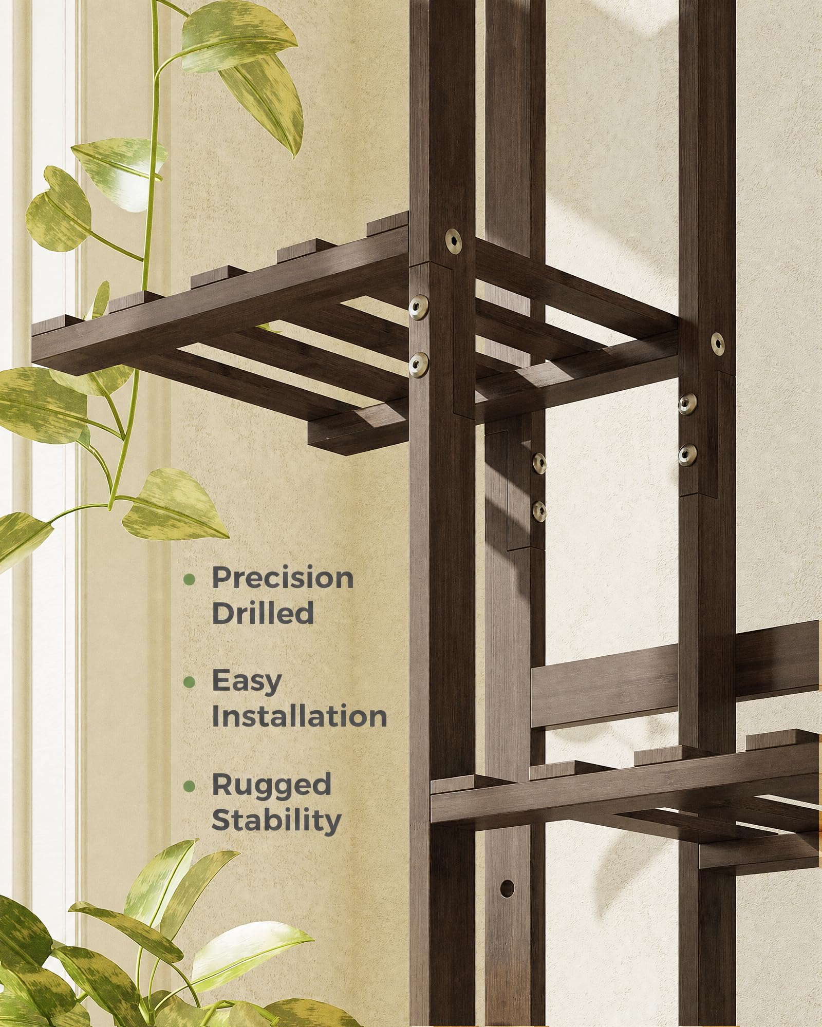Side view of Bamworld Bamboo Plant Stand showcasing its tiers