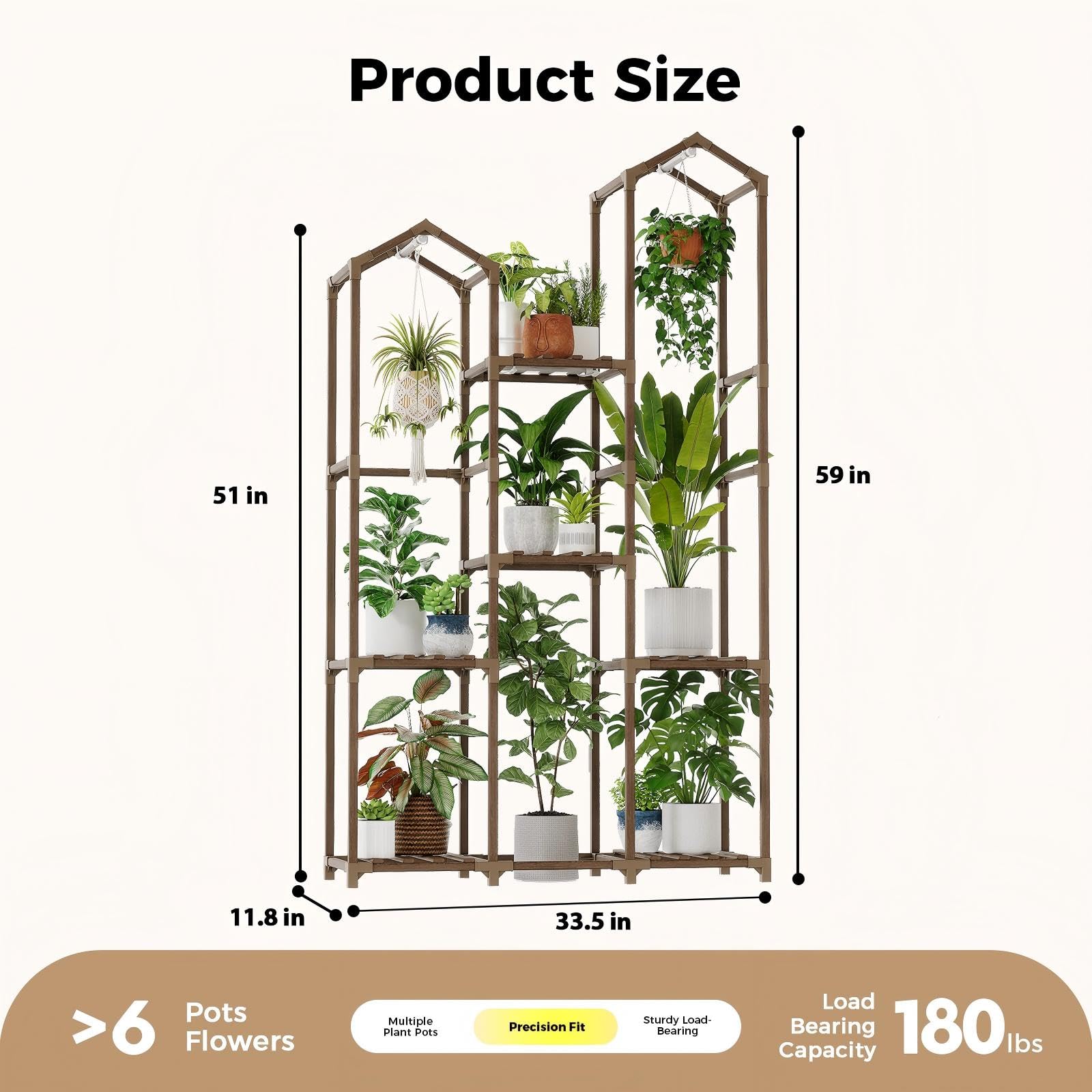 Side view of Bamworld Plant Stand highlighting the roof design and hanging rod