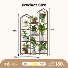 Side view of Bamworld Plant Stand highlighting the roof design and hanging rod