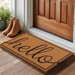 Side view of Barnyard Designs Natural Coco Coir Doormat showing thickness