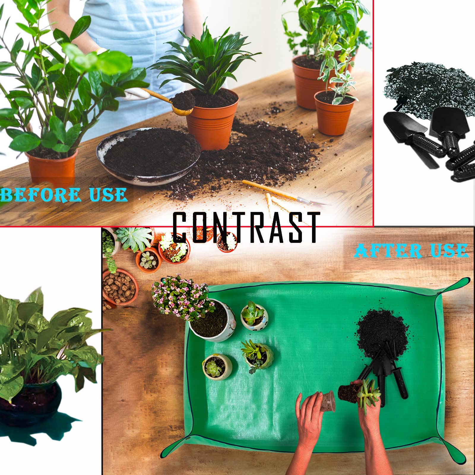 Side view of BIUWING Extra Large Plant Repotting Mat with corner buckles