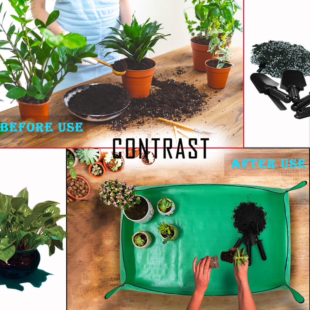 Side view of BIUWING Extra Large Plant Repotting Mat with corner buckles