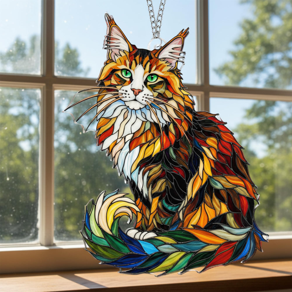 Side view of BOYESE Maine Coon Cat Ornament in festive setting