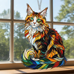 Side view of BOYESE Maine Coon Cat Ornament in festive setting