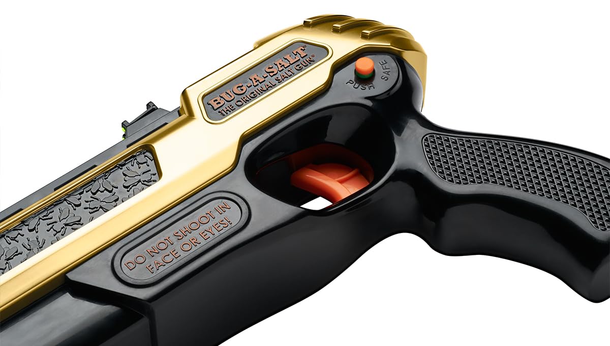 Side view of BUG-A-SALT Gold Digger showing the barrel and Patridge sight