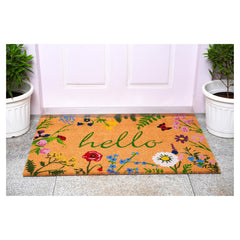 Side view of Calloway Mills Floral Hello Doormat showing thickness