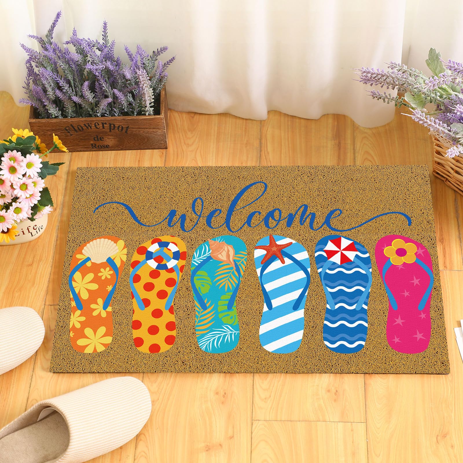 Side view of Ceenna Summer Flip Flops Doormat highlighting its thickness