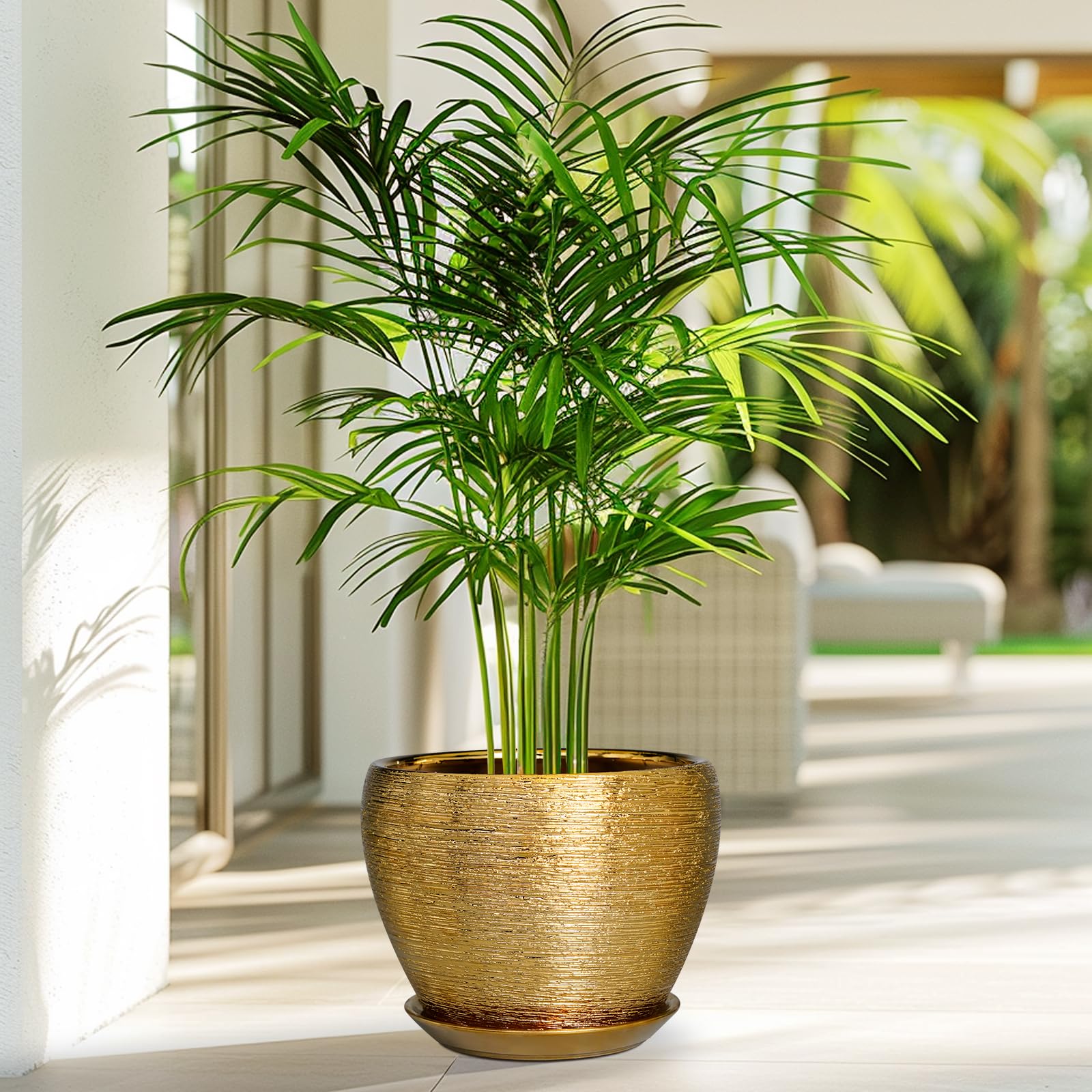 Side view of Ceramicfor 8 Inch Gold Planter showcasing its elegant design