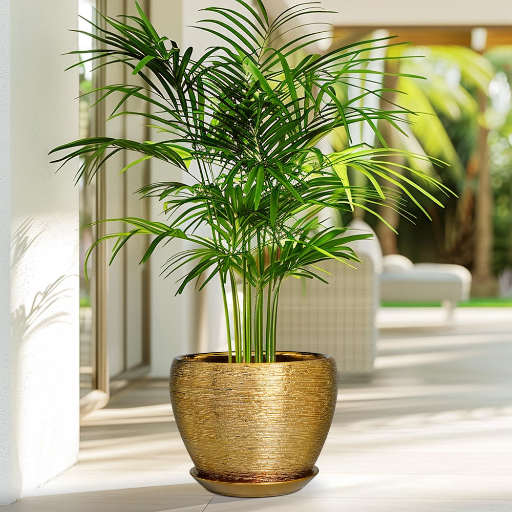 Side view of Ceramicfor 8 Inch Gold Planter showcasing its elegant design