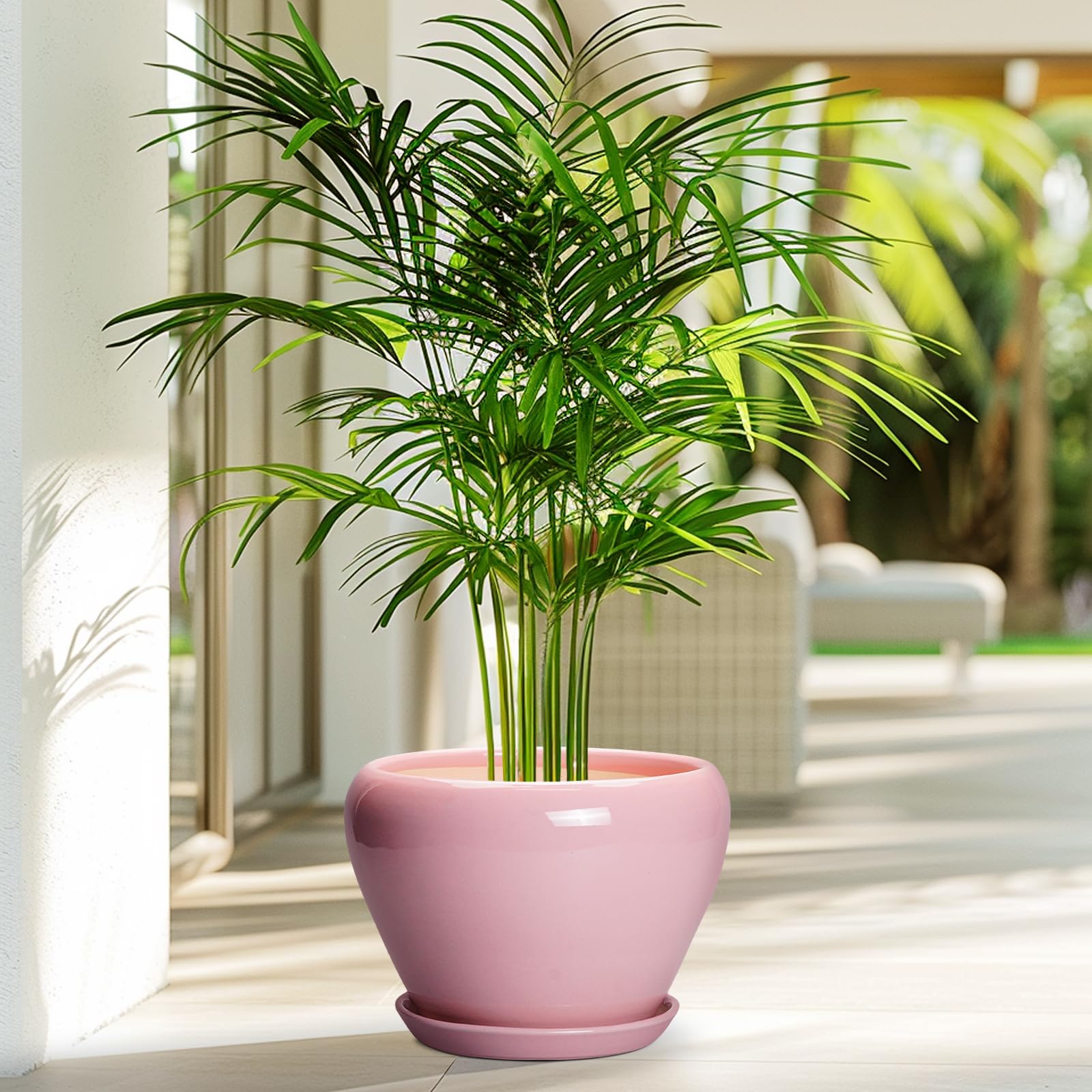 Side view of Ceramicfor 8 Inch pink planter pot