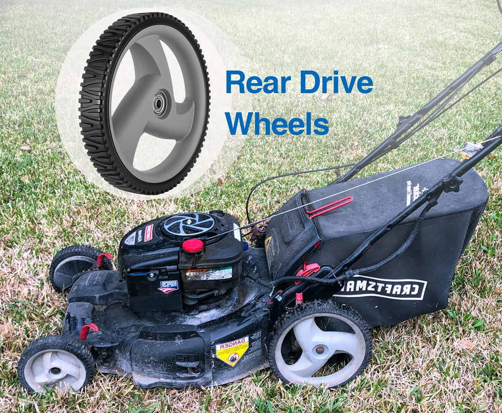 Side view of CMOOD lawn mower wheel