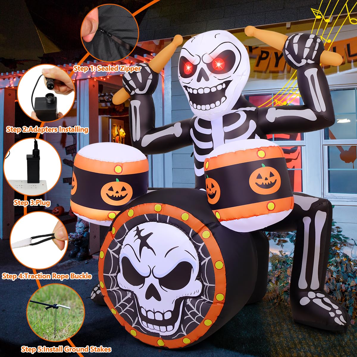 Side view of COMIN 5 FT Halloween Skeleton decoration