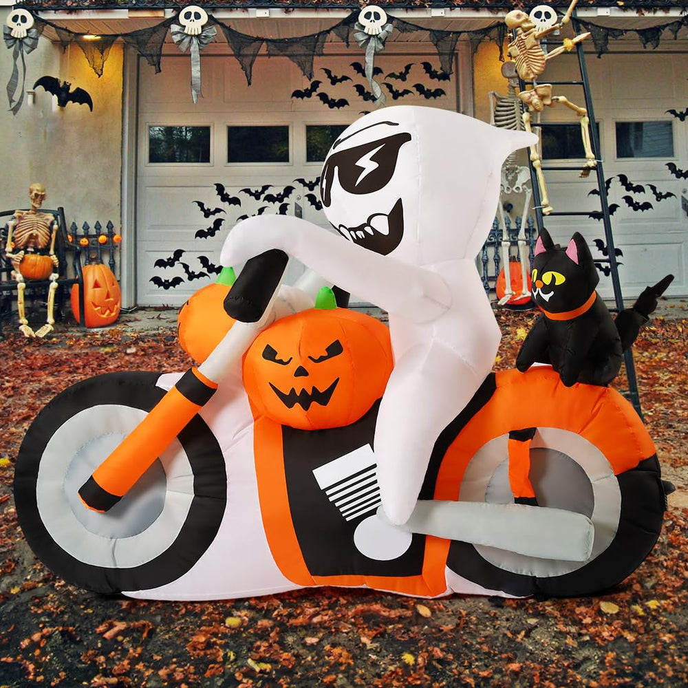 Side view of COMIN Halloween Inflatable Ghost in garden