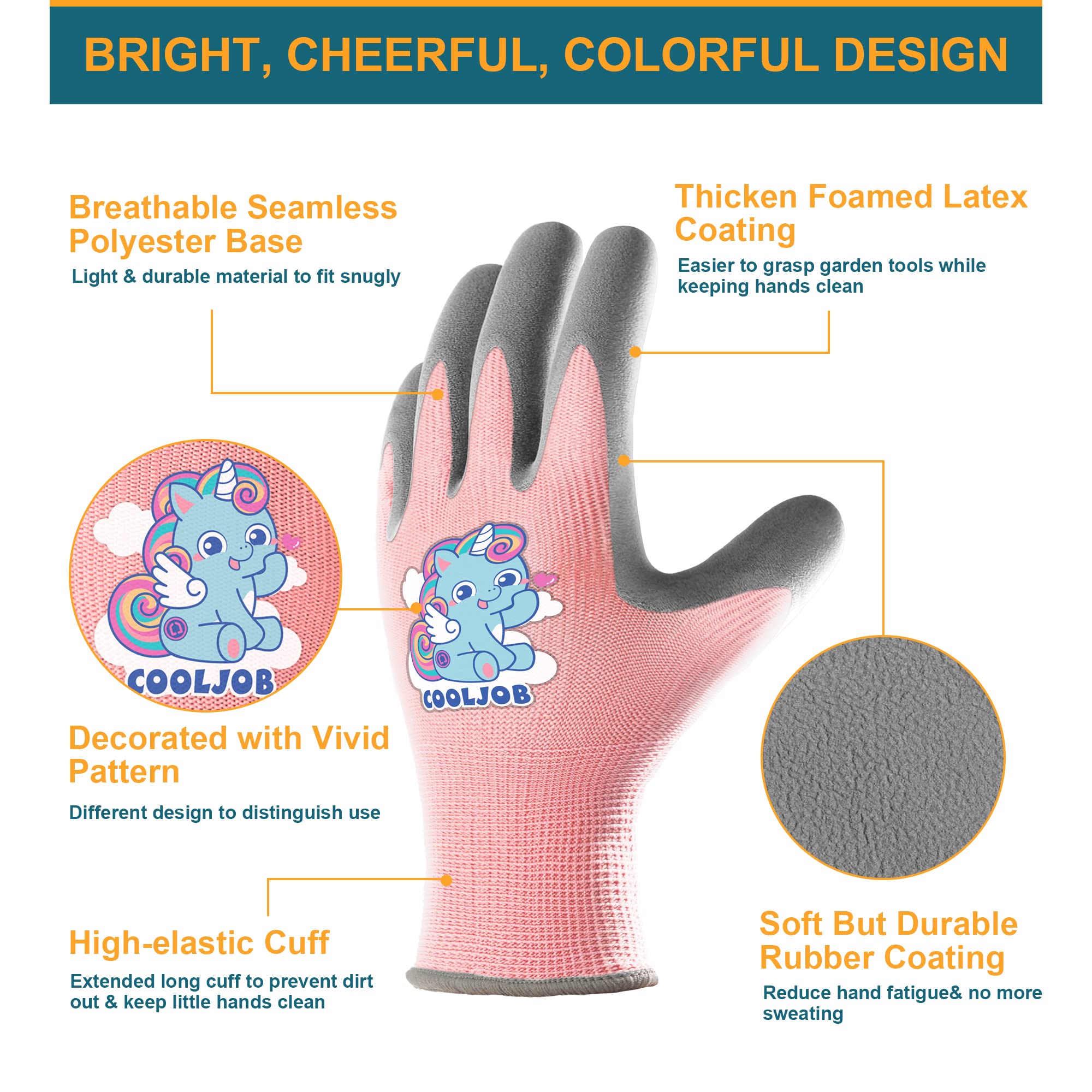 Side view of COOLJOB Kids Gardening Gloves showing the elastic wrist