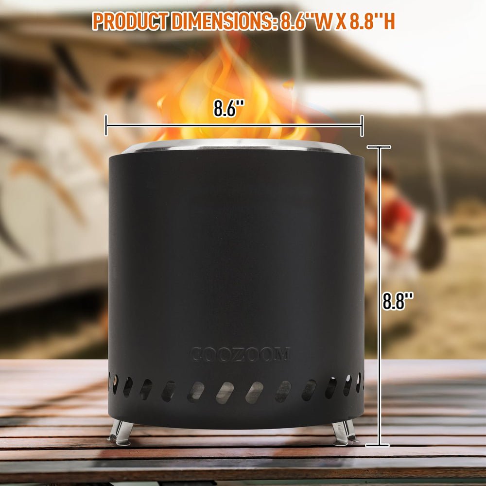 Side view of COOZOOM Portable Table Top Fire Pit showcasing its compact size