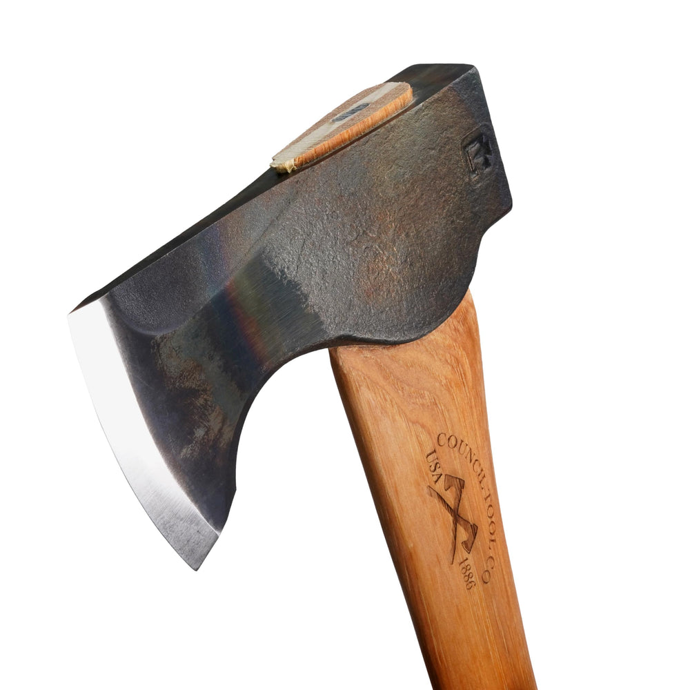 Side view of Council Tool Wood-Craft Pack Axe showing the hickory handle