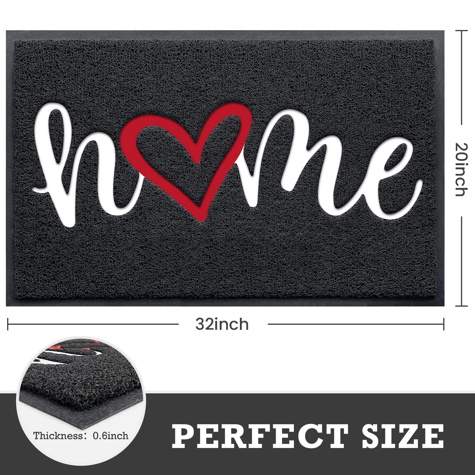 Side view of CozyBounty Black Door Mat showing low-profile design