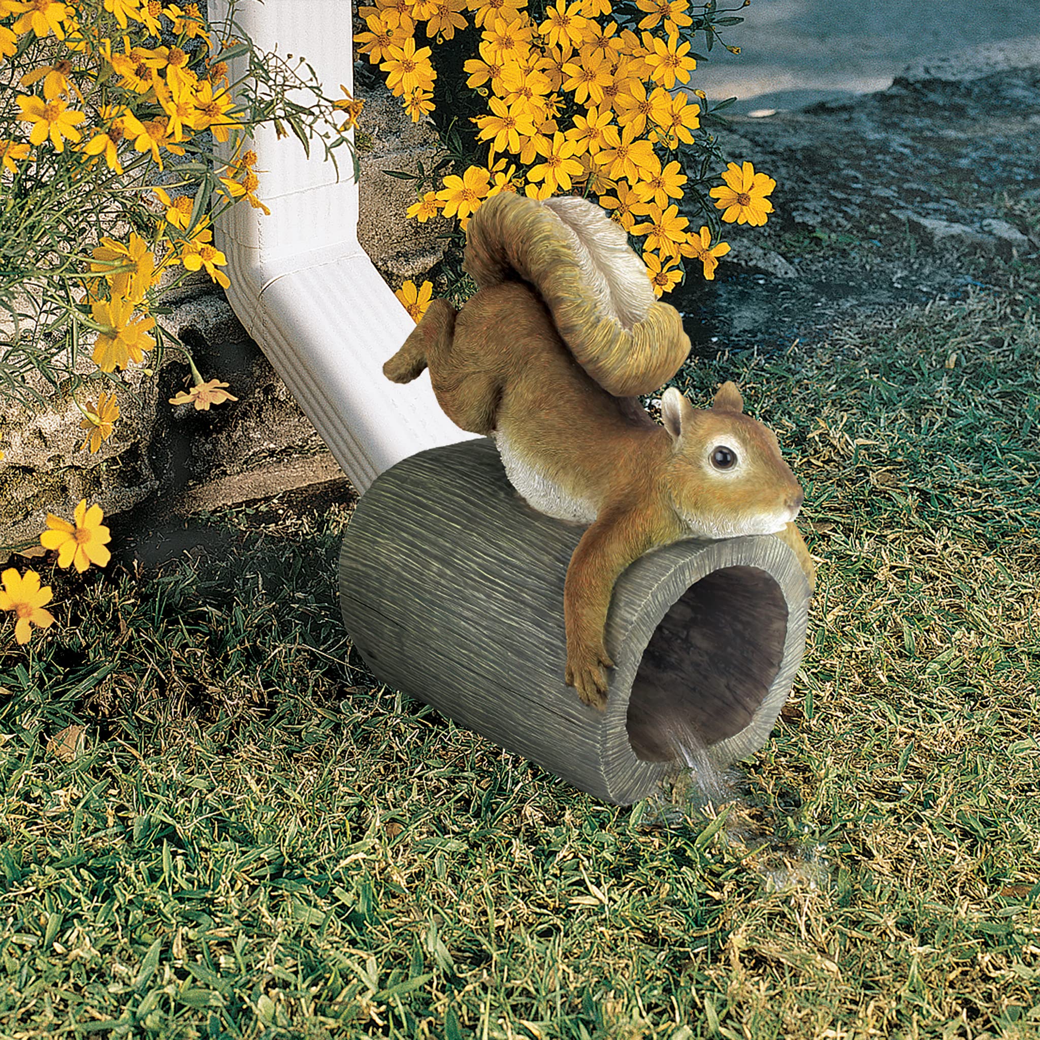 Side view of Crash THE Squirrel statue showing detailed tail