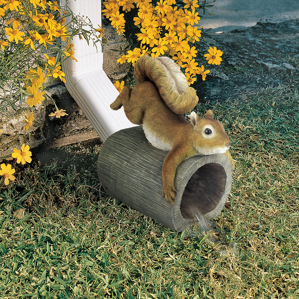 Side view of Crash THE Squirrel statue showing detailed tail
