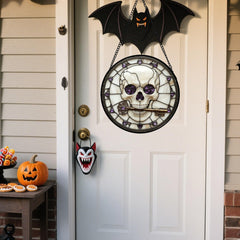 Side view of CRISGIF Gothic Halloween Suncatcher with hanging chain