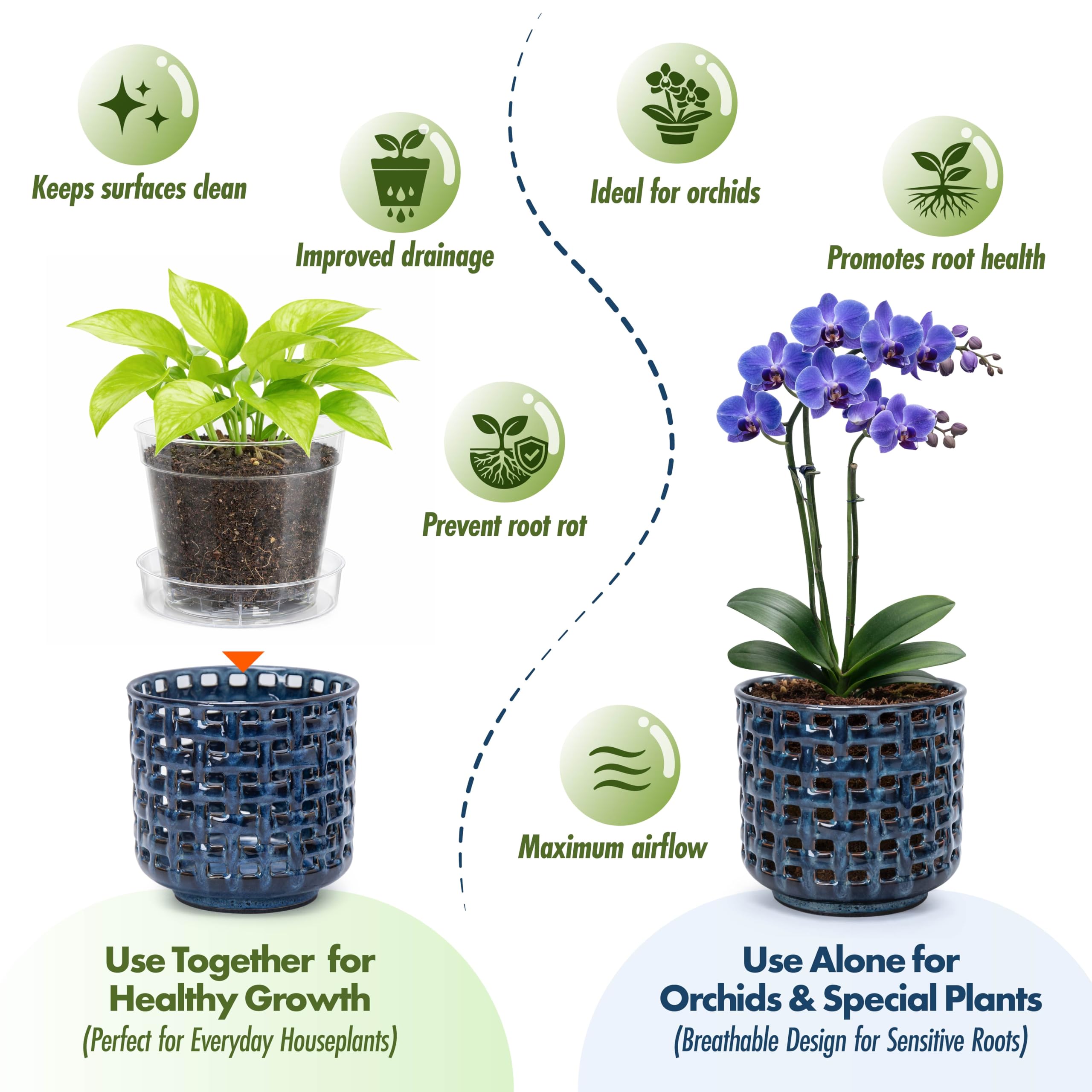 Side view of D'vine Dev Orchid Pot with detachable saucer