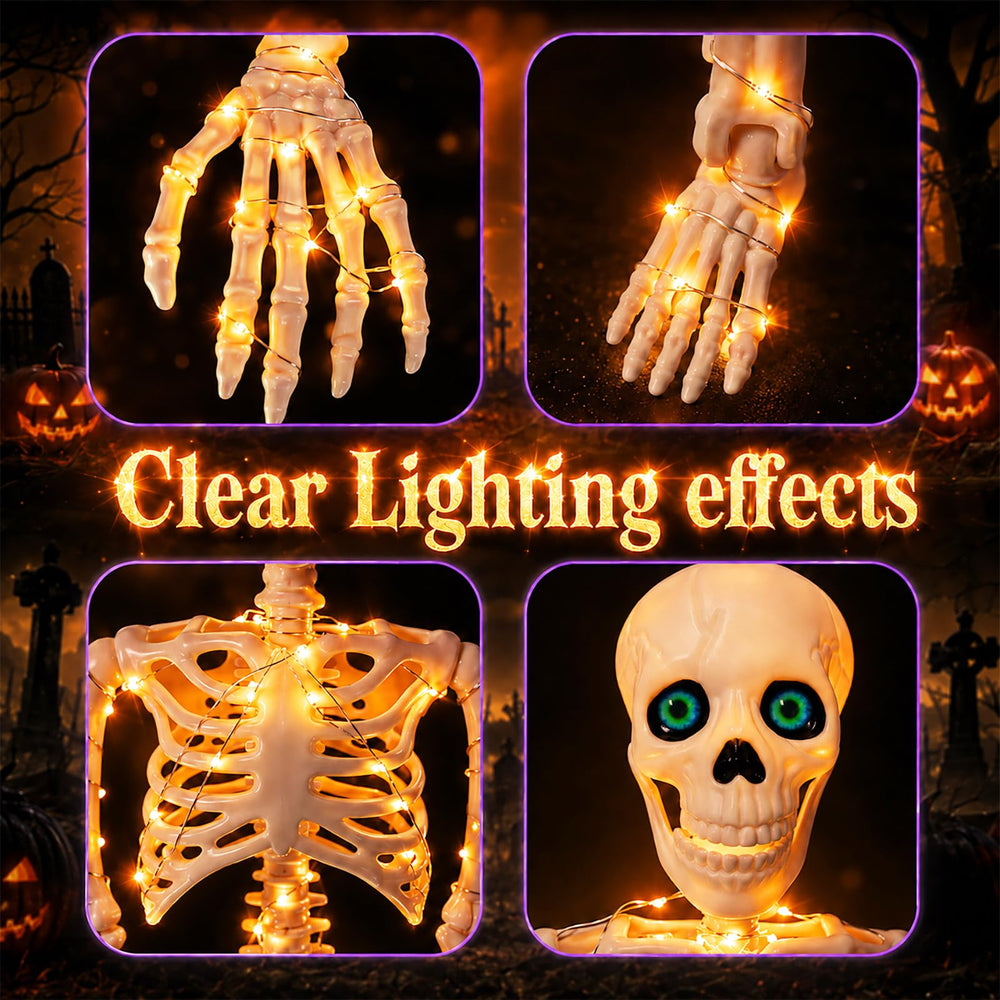 Side view of daboot Halloween skeleton in a standing position