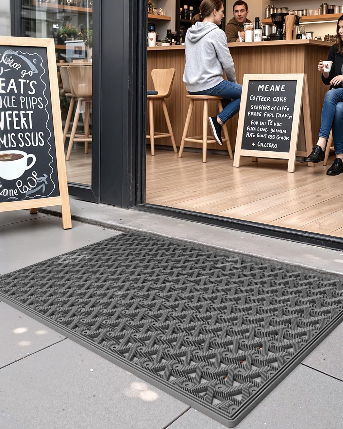 Side view of DEXI 24x36 rubber doormat showing texture