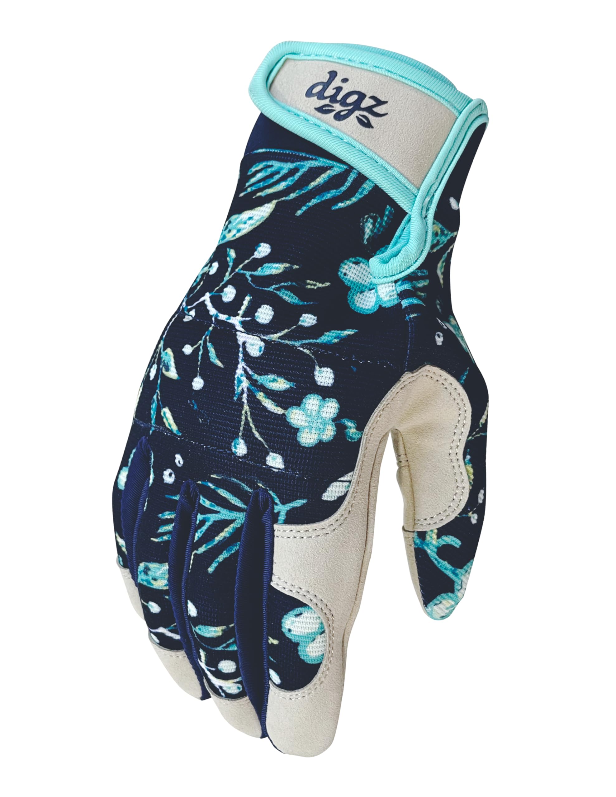 Side view of DIGZ gardening gloves showcasing the adjustable wrist strap