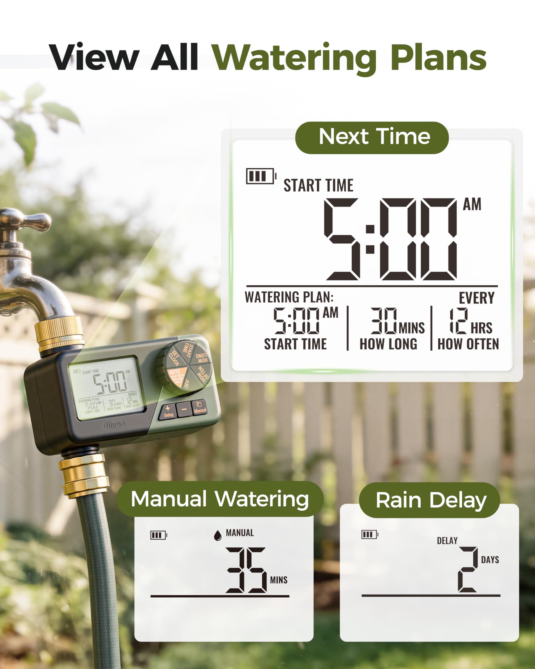 Side view of Diivoo Brass Hose Timer showing brass fittings