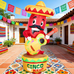 Side view of DomKom inflatable chili decoration outdoors
