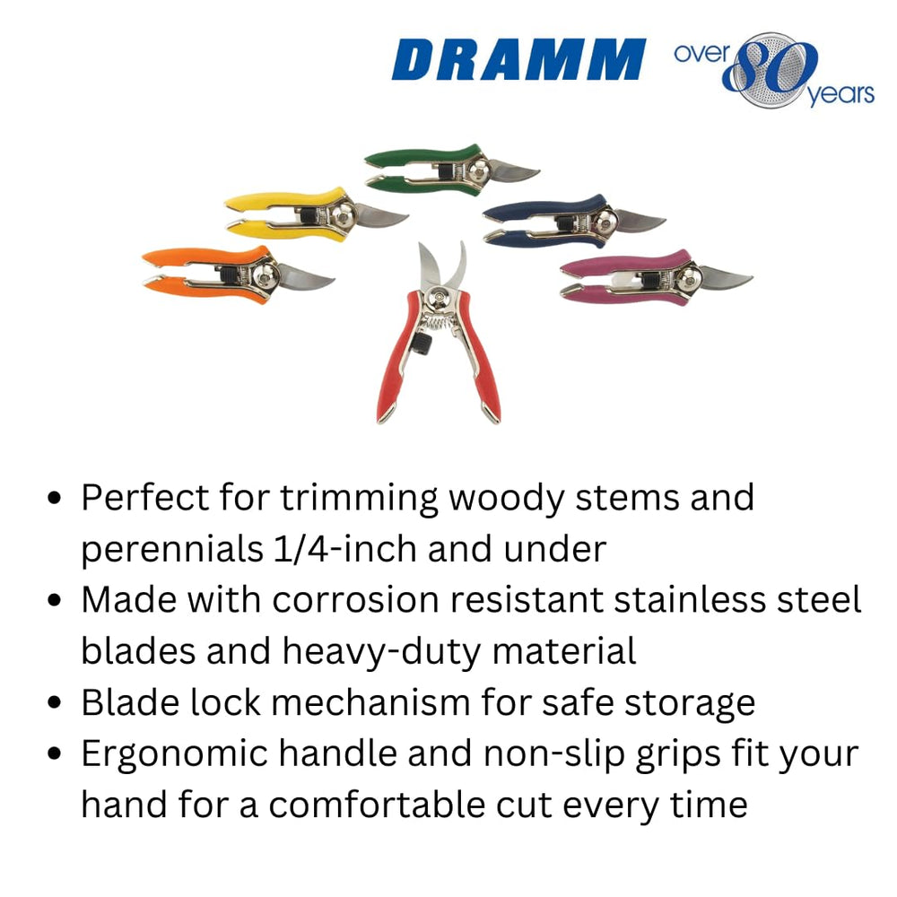 Side view of Dramm Compact Garden Pruning Shears highlighting cutting capacity
