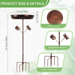 Side view of DREAMSOUL bird bath showcasing metal flowers