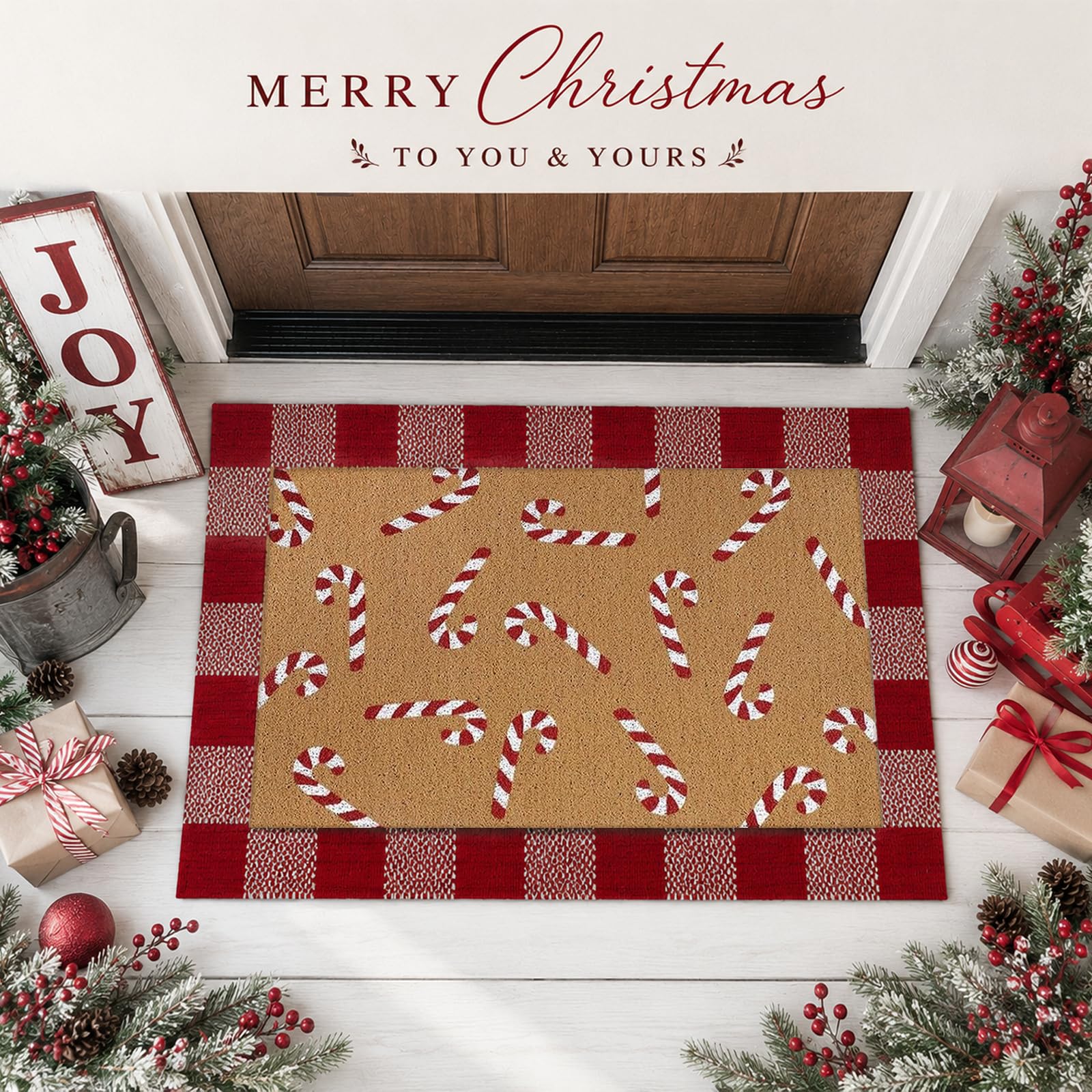 Side view of Drydiet Christmas doormat showing layers