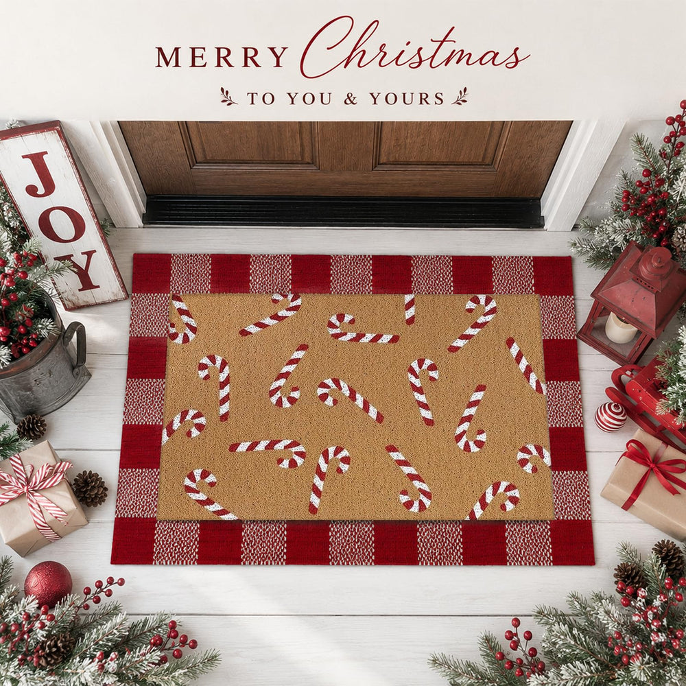 Side view of Drydiet Christmas doormat showing layers