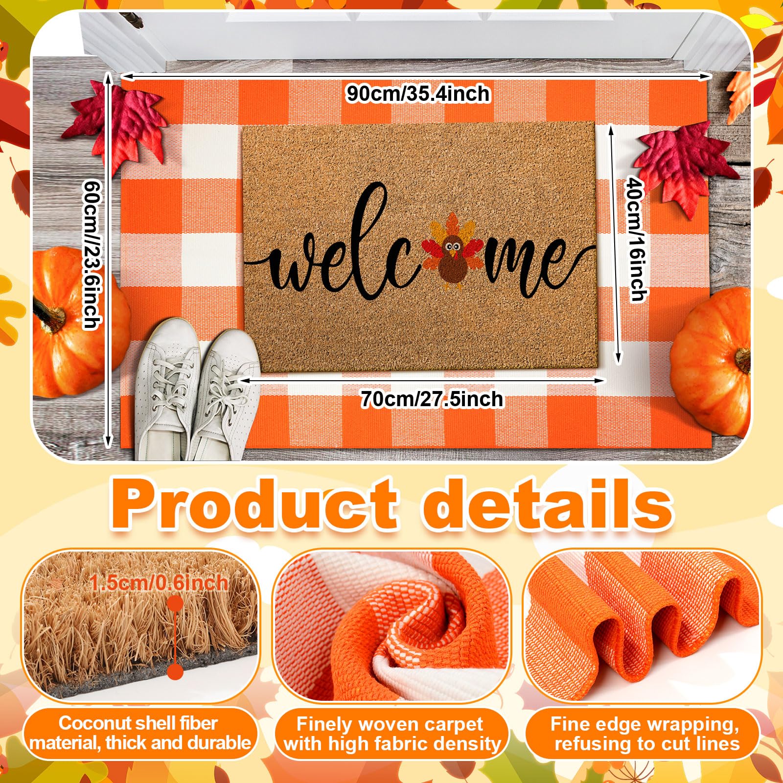 Side view of Duraaamo Thanksgiving doormat showing texture