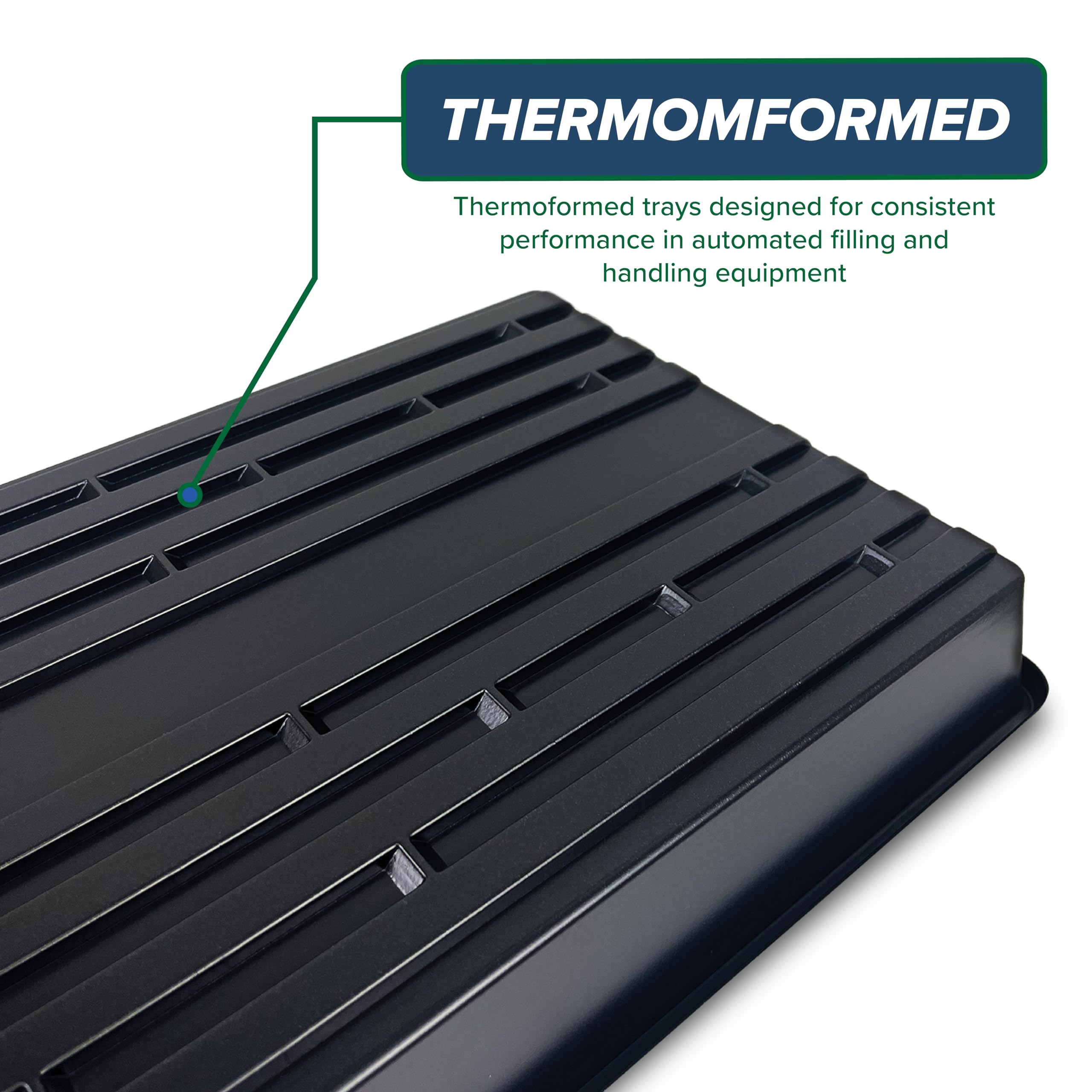 Side view of durable plastic growing tray