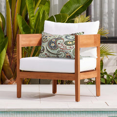 Side view of DYTXIII Outdoor Lumbar Pillow showing vibrant paisley pattern