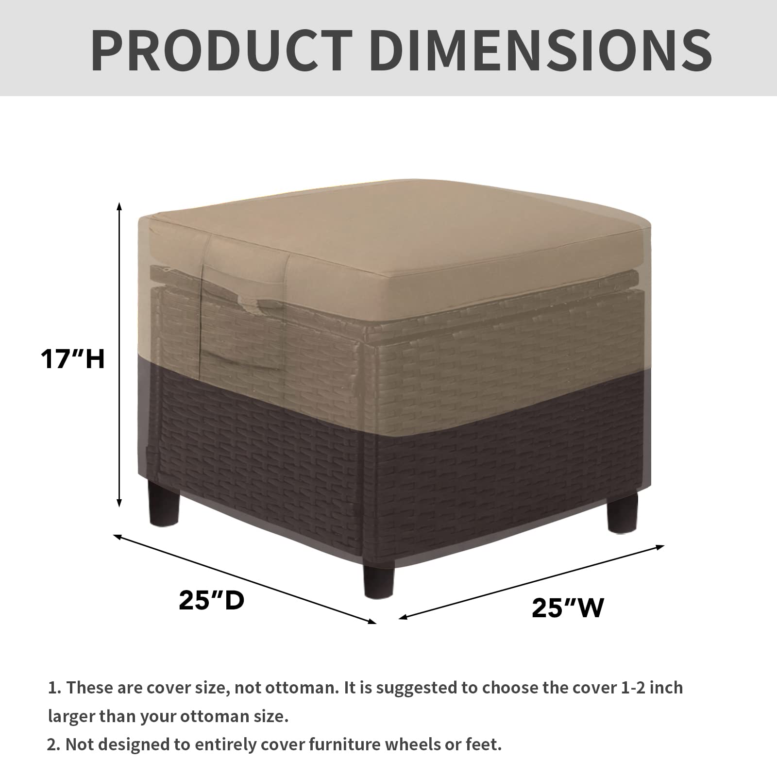 Side view of Easy-Going Outdoor Ottoman Cover showcasing the material texture