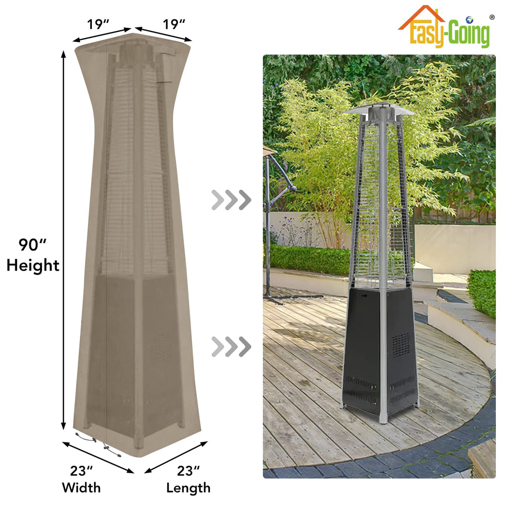 Side view of Easy-Going Pyramid Torch Patio Heater Cover showing zipper