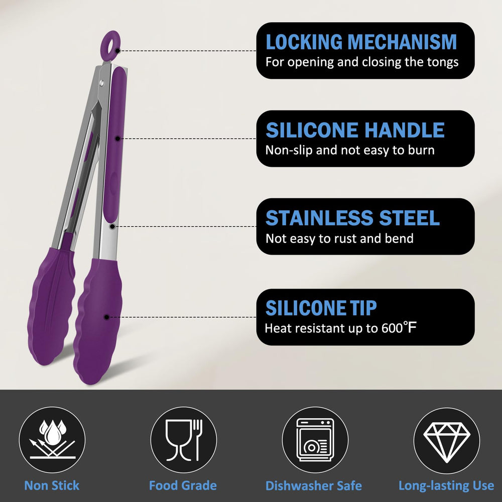 Side view of EEKEDO cooking tongs in purple