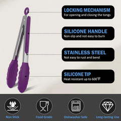 Side view of EEKEDO cooking tongs in purple