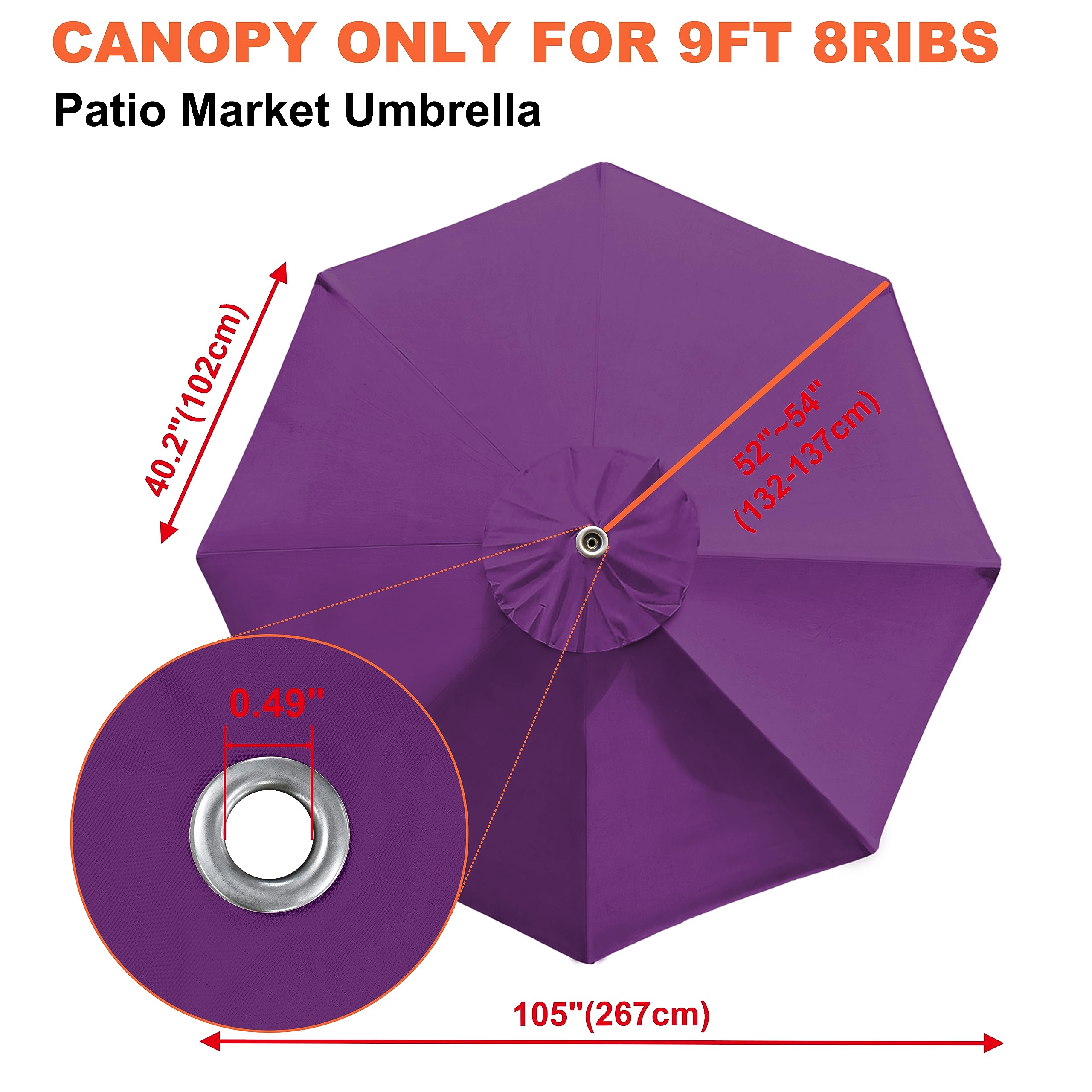 Side view of EliteShade 9FT umbrella canopy cover, showcasing fabric
