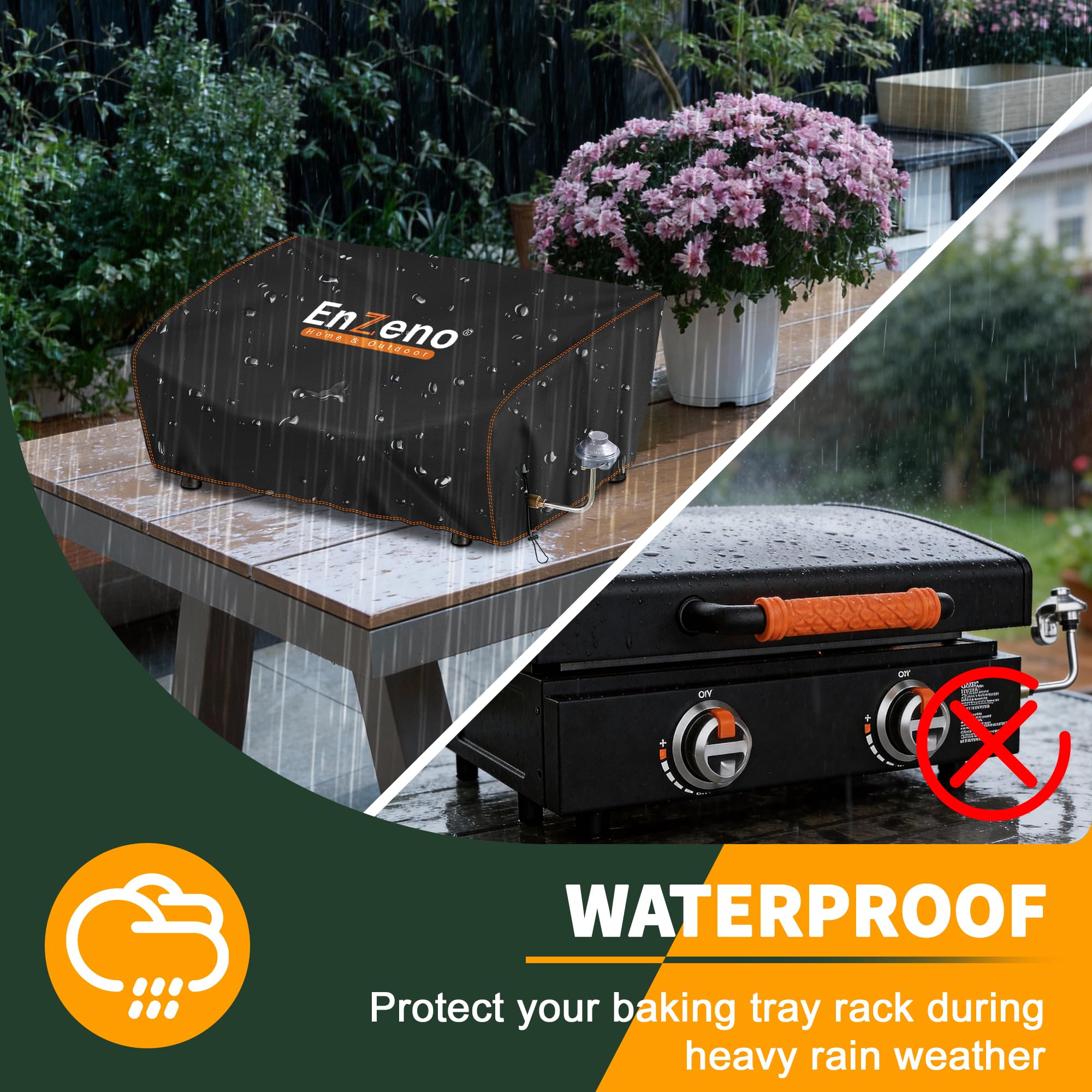 Side view of Enzeno Griddle Cover showing drawstring feature