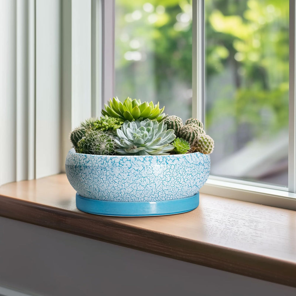 Side view of EPFamily 10 Inch Blue Planter