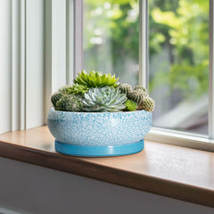 Side view of EPFamily 10 Inch Blue Planter