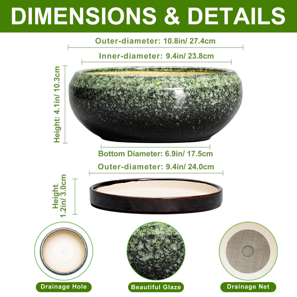 Side view of EPFamily ceramic bonsai pot with drainage hole