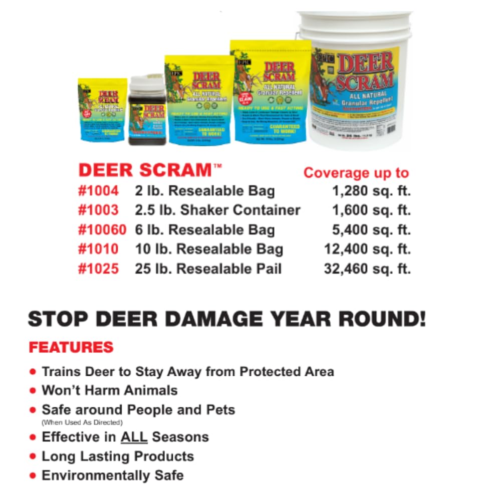 Side view of EPIC REPELLENTS Deer Scram bag showing application instructions