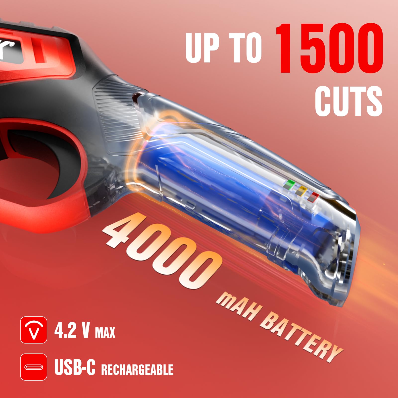 Side view of EWORK Electric Pruning Shears red model
